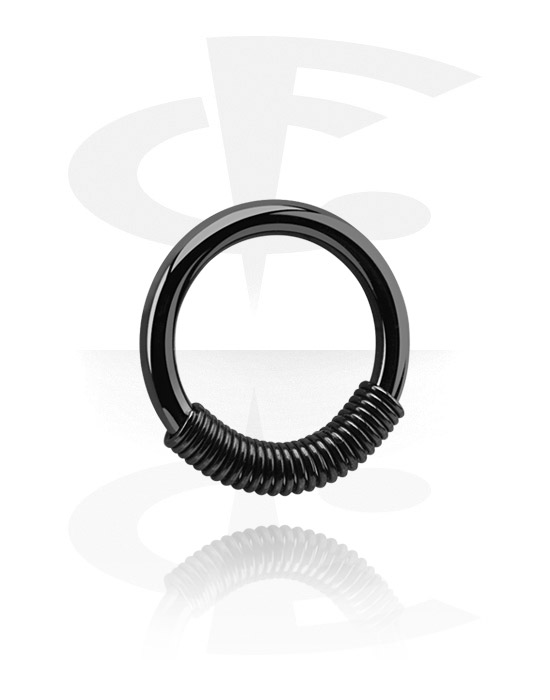 Piercingringar, Spring closure ring (surgical steel, black, shiny finish), Svart kirurgiskt stål 316L
