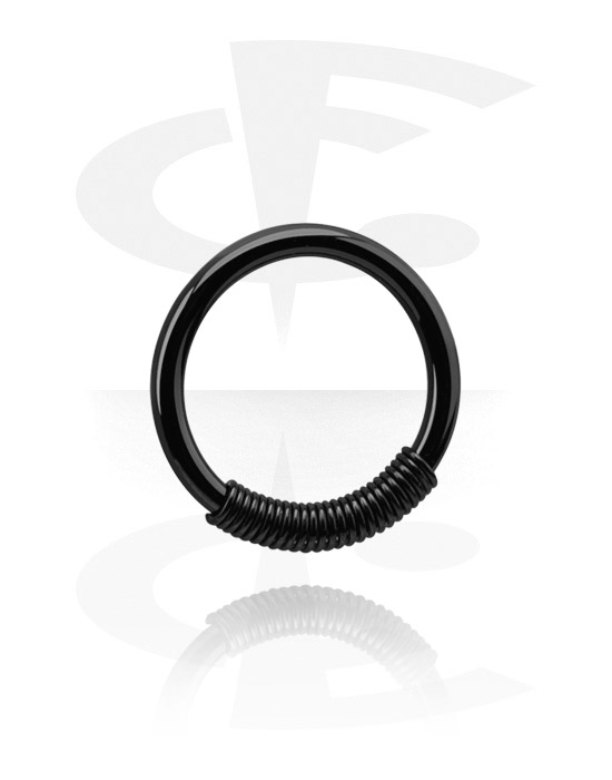 Piercingringen, Closure ring met springveer (chirurgisch staal, zwart, glanzende afwerking), Zwart chirurgisch staal 316L