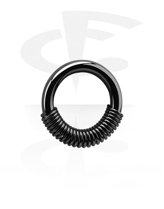 Piercing Ringe, Ring med fjederlukning (kirurgisk stål, sort, blank finish), sort kirurgisk stål 316L