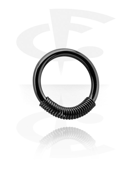 Piercingringen, Closure ring met springveer (chirurgisch staal, zwart, glanzende afwerking), Zwart chirurgisch staal 316L