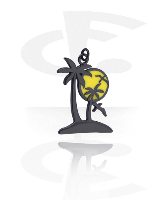 Kuličky, kolíčky a další, Přívěsek (pokovená mosaz, černá) s designem palma, Pokovená mosaz