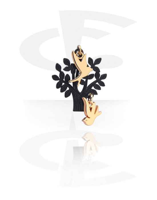 Kugeln, Stäbe & mehr, Charm (Plattiertes Messing, schwarz) mit Baum-Design, Plattiertes Messing