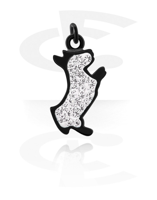 Kugeln, Stäbe & mehr, Charm (Plattiertes Messing, schwarz) mit Hunde-Design und Kristallsteinchen, Plattiertes Messing