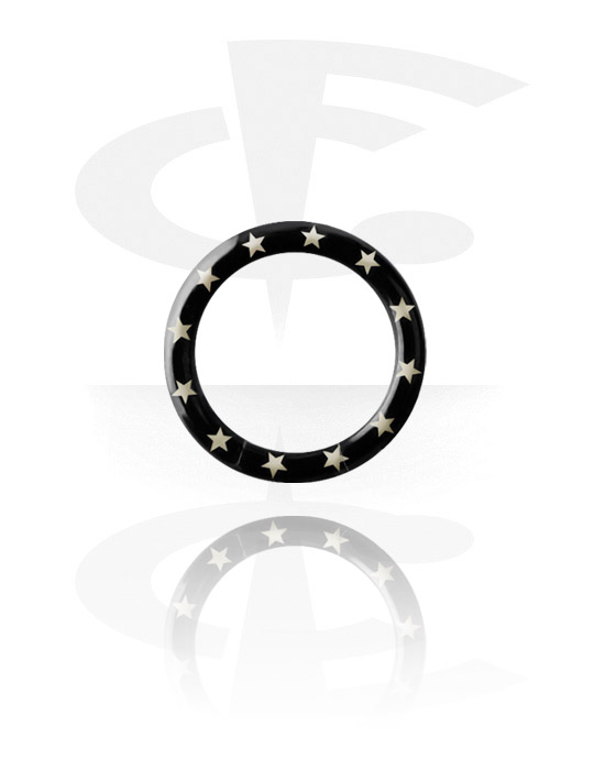 Alke za piercing, Segmentni prsten (kirurški čelik, crna, sjajna završna obrada) s dizajnom zvijezde, Crni kirurški čelik 316L