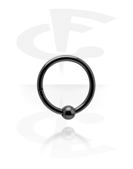 Piercing Rings, Piercing clicker (surgical steel, black, shiny finish) with fixed ball, Black Surgical Steel 316L