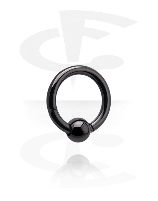 Piercingové kroužky, Piercingový clicker (chirurgická ocel, černá, lesklý povrch) s pevnou kuličkou, Černá chirurgická ocel 316L