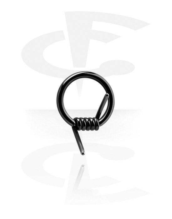 Anéis piercing, Ball closure ring (aço cirúrgico, preto, acabamento brilhante) com design de arame farpado, Aço cirúrgico 316L, Aço cirúrgico preto 316L