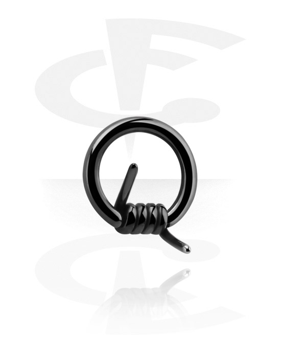 Piercingringar, Ball closure ring (surgical steel, black, shiny finish) med barbed wire design, Kirurgiskt stål 316L, Svart kirurgiskt stål 316L