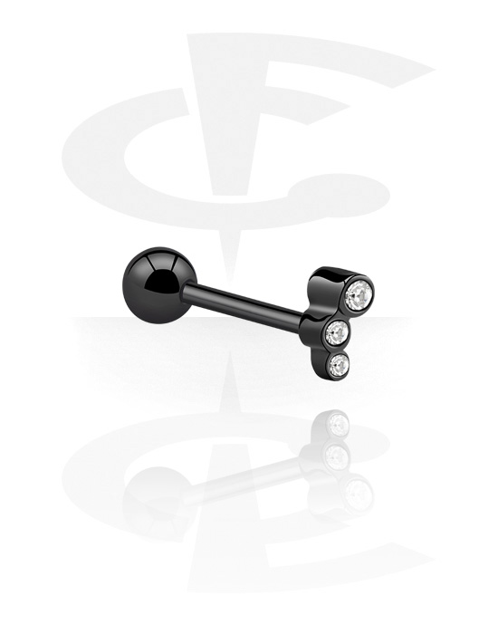 Barbells, Barbell with attachment and crystal stones, Black Surgical Steel 316L