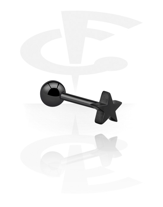 Barbells, Barbell with star attachment, Black Surgical Steel 316L