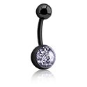 Ívelt barbellek, Belly button ring (surgical steel, black, shiny finish) val vel csillám, Fekete sebészeti acél, 316L