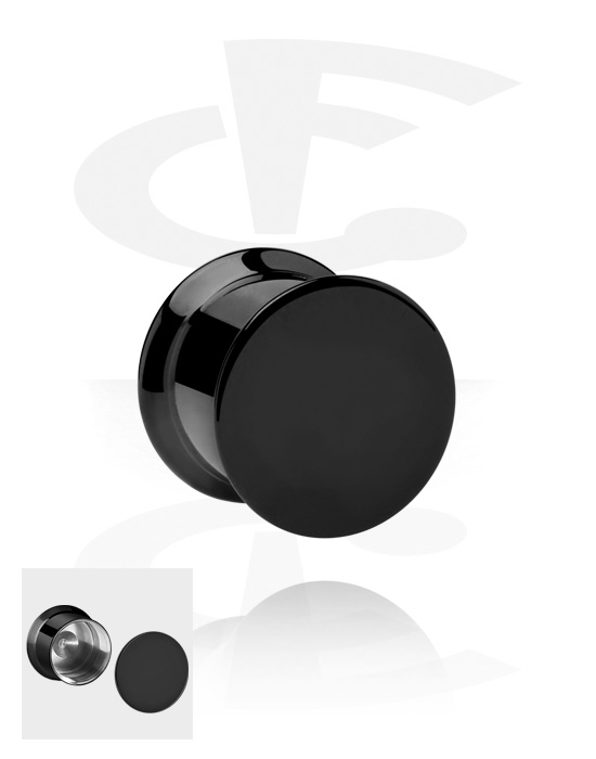 Tunely & plugy, Plug s rozšířenými konci (chirurgická ocel, černá, lesklý povrch) s tajnou přihrádkou, Černá chirurgická ocel 316L
