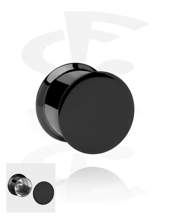 Tunely & plugy, Plug s rozšířenými konci (chirurgická ocel, černá, lesklý povrch) s tajnou přihrádkou, Černá chirurgická ocel 316L