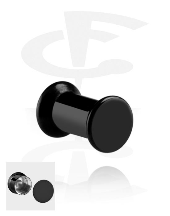 Tunnels & Plugs, Double flared plug (surgical steel, black, shiny finish) with secret compartment, Black Surgical Steel 316L