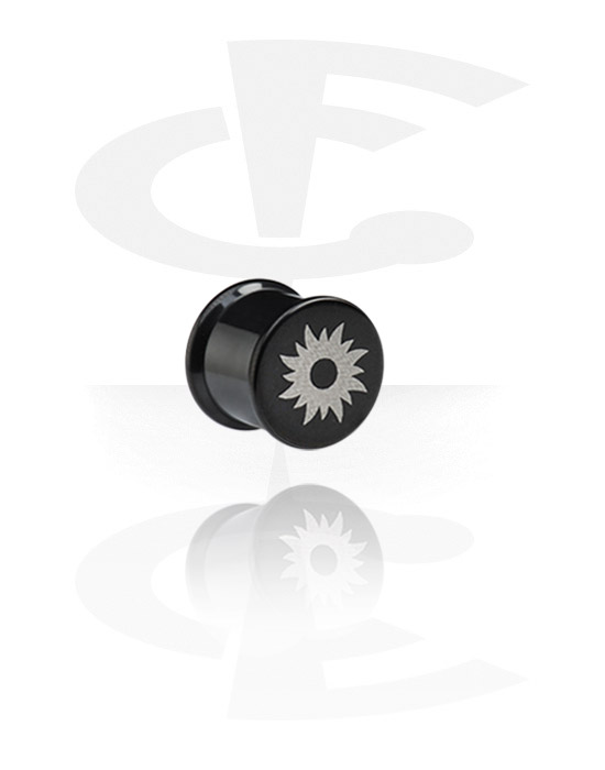 Tunnels & Plugs, Ribbed plug (surgical steel, black, shiny surface), Surgical Steel 316L