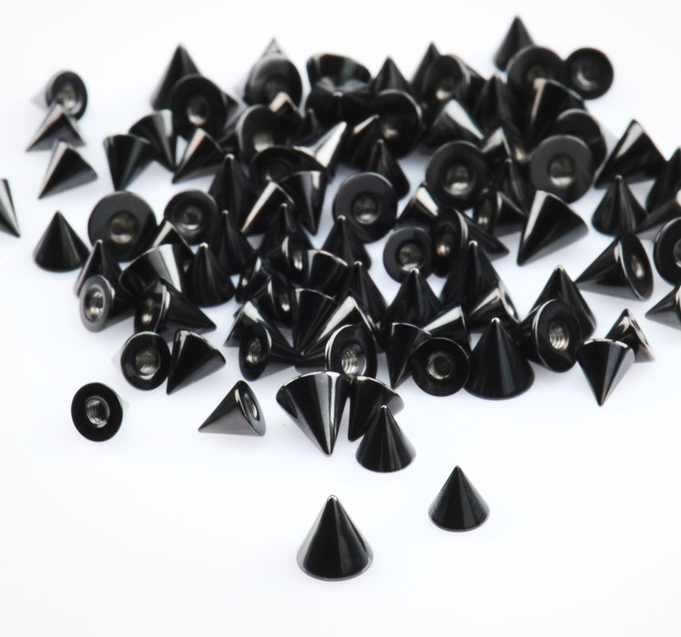 Tukkupakkaukset, Black Cones for 1.6mm Pins, Surgical Steel 316L