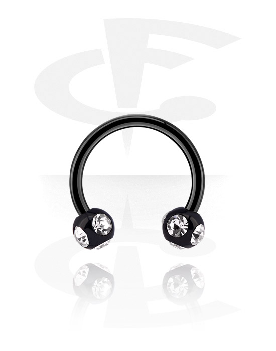 Circular Barbells, Circular Barbell with balls and crystal stones, Black Surgical Steel 316L