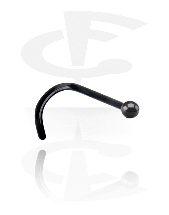 Nose Jewellery & Septums, Curved nose stud (surgical steel, black, shiny finish), Surgical Steel 316L, Titanium