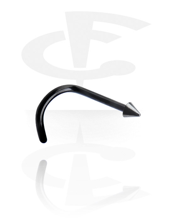 Nose Jewellery & Septums, Curved nose stud (surgical steel, black, shiny finish) with cone, Surgical Steel 316L, Titanium