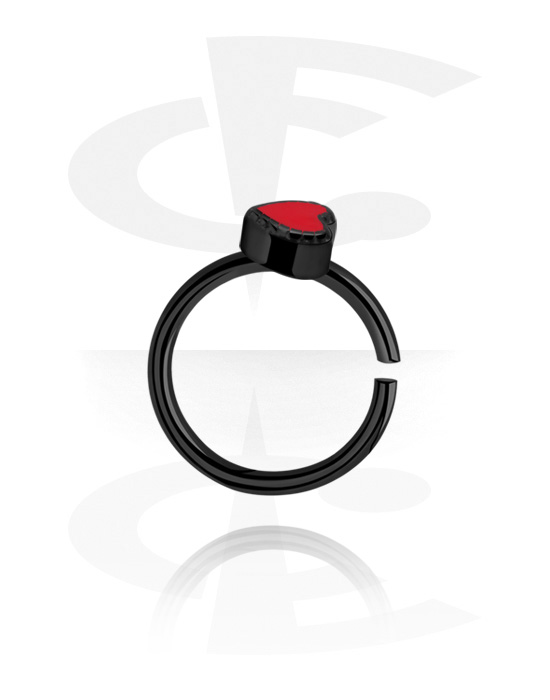 Alke za piercing, Kontinuirani prsten (kirurški čelik, crna, sjajna završna obrada) s dodatkom sa srcem, Kirurški čelik 316L