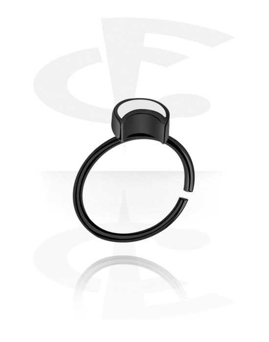 Piercing Rings, Continuous ring (surgical steel, black, shiny finish) with moon attachment, Surgical Steel 316L
