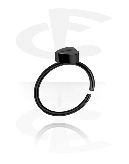 Anéis piercing, Continuous ring (aço cirúrgico, preto, acabamento brilhante) com acessório coração, Aço cirúrgico 316L