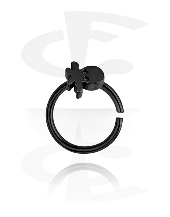 Piercing Rings, Continuous ring (surgical steel, black, shiny finish) with octopus design, Surgical Steel 316L