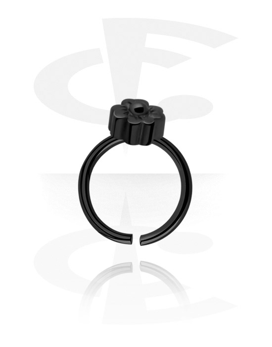 Piercing Rings, Continuous ring (surgical steel, black, shiny finish) with flower attachment, Surgical Steel 316L