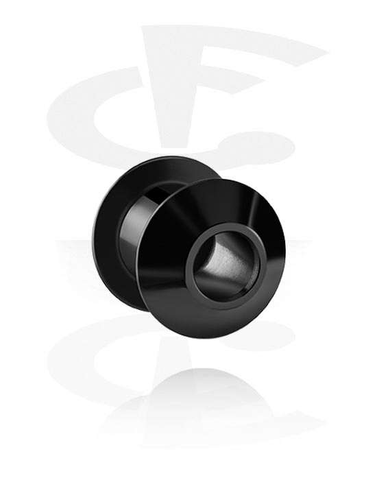 Tunnels & Plugs, Ribbed internally threaded tunnel (surgical steel, black, shiny finish), Surgical Steel 316L