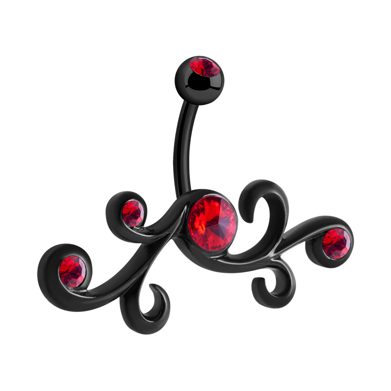 Piercing pour le nombril (acier chirurgical, noir, finition brillante) avec pierres en cristal Acier chirurgical 316L Bananes