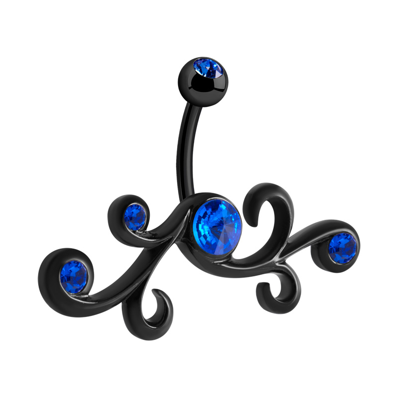 Piercing pour le nombril (acier chirurgical, noir, finition brillante) avec pierres en cristal Acier chirurgical 316L Bananes