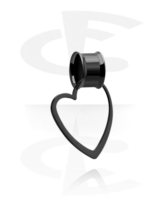 Tunnels & Plugs, Double flared tunnel (surgical steel, black, shiny finish) with heart-shaped creole, Surgical Steel 316L