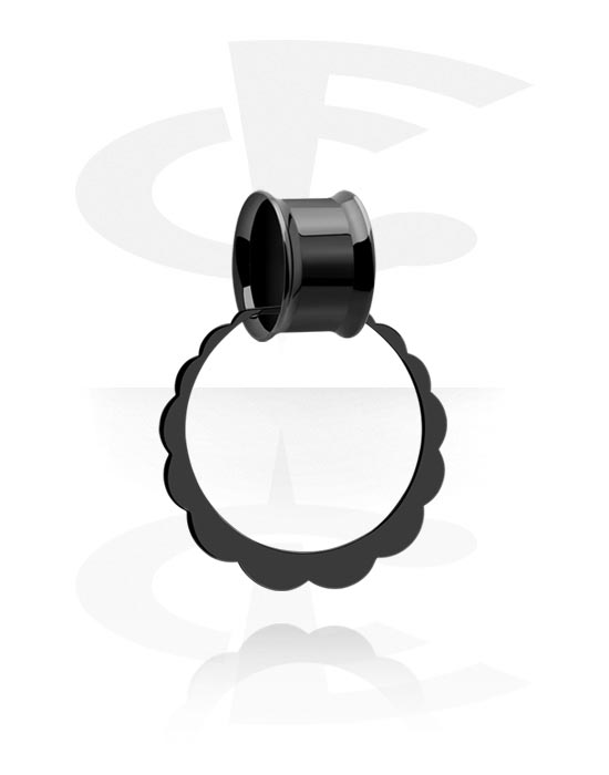 Tunnels & Plugs, Double flared tunnel (surgical steel, black, shiny finish) with creole, Surgical Steel 316L