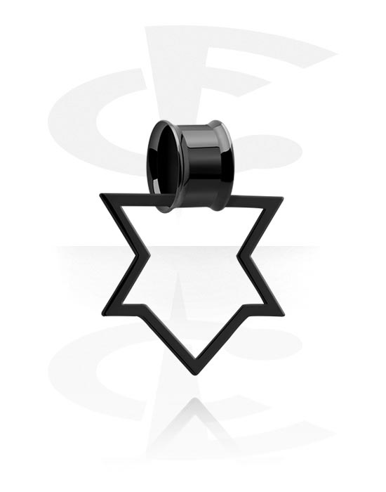 Tunnels & Plugs, Double flared tunnel (surgical steel, black, shiny finish) with star-shaped creole, Surgical Steel 316L