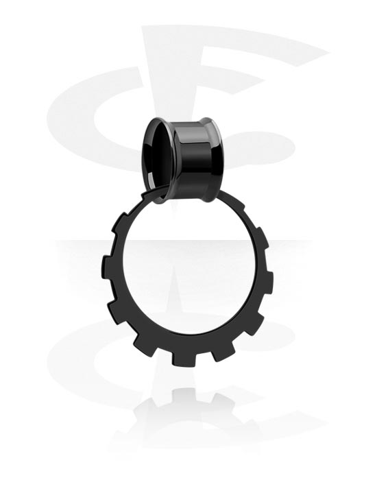 Tunneler & plugger, Dobbeltformet plugg (akryl, svart) med kreols, Kirurgisk stål 316L
