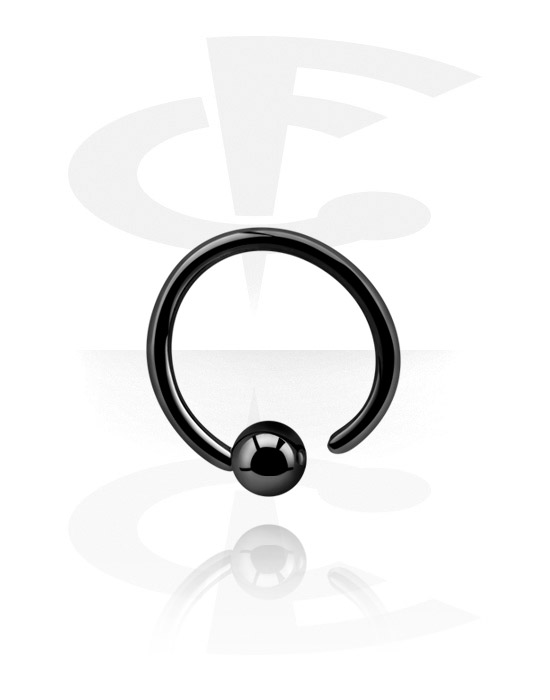 Piercing ad anello, Ball closure ring (acciaio chirurgico, nero, finitura lucida) con pallina fissa, Acciaio chirurgico 316L, Acciaio chirurgico nero 316L