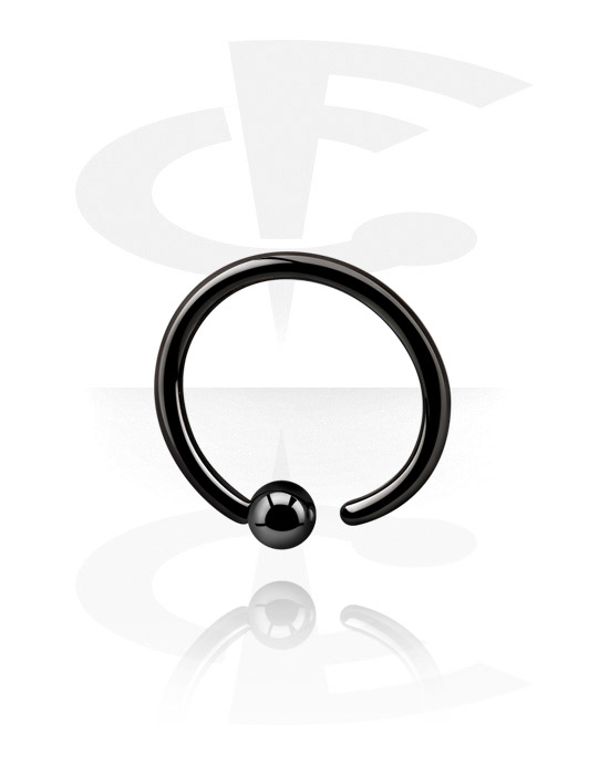 Anéis piercing, Ball closure ring (aço cirúrgico, preto, acabamento brilhante) com bola fixa, Aço cirúrgico 316L, Aço cirúrgico preto 316L