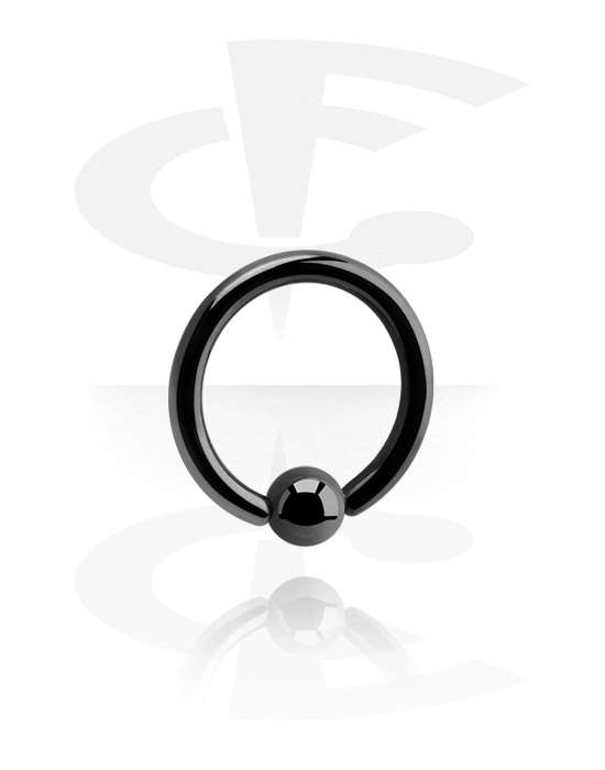 Anéis piercing, Ball closure ring (aço cirúrgico, preto, acabamento brilhante) com bola fixa, Aço cirúrgico 316L, Aço cirúrgico preto 316L