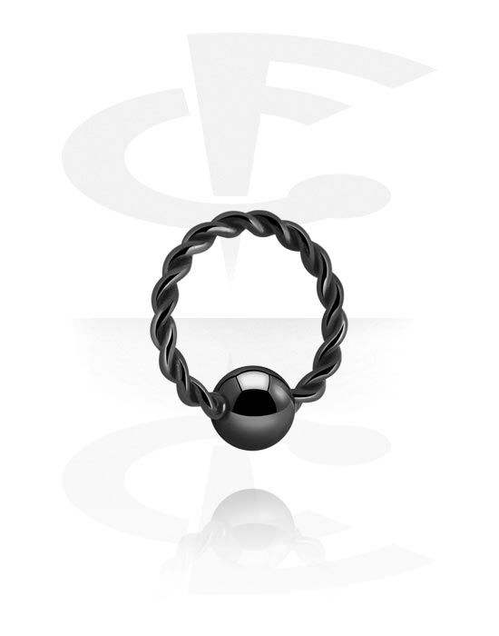 Piercingringer, Kontinuerlig ring (kirurgisk stål, svart, skinnende finish) med fast kule, Kirurgisk stål 316L
