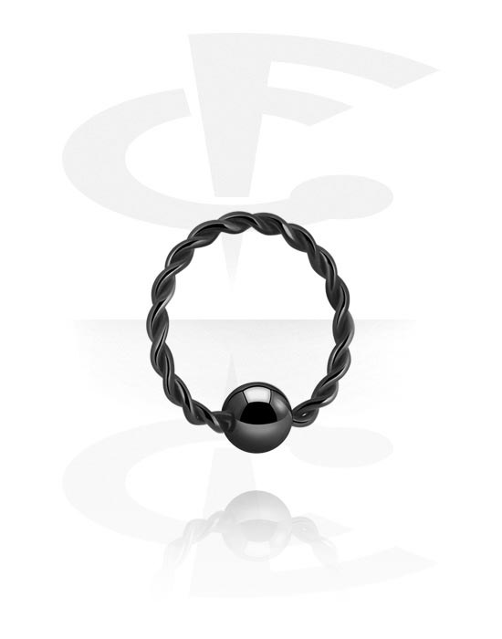 Piercing Rings, Continuous ring (surgical steel, black, shiny finish) with fixed ball, Surgical Steel 316L