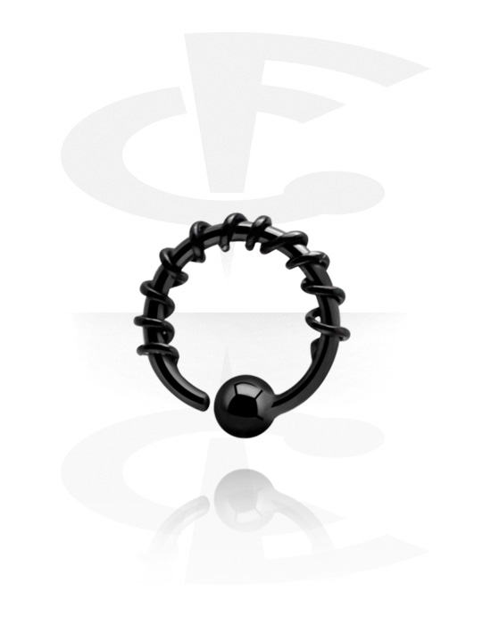 Anéis piercing, Ball closure ring (aço cirúrgico, preto, acabamento brilhante) com bola fixa, Aço cirúrgico 316L