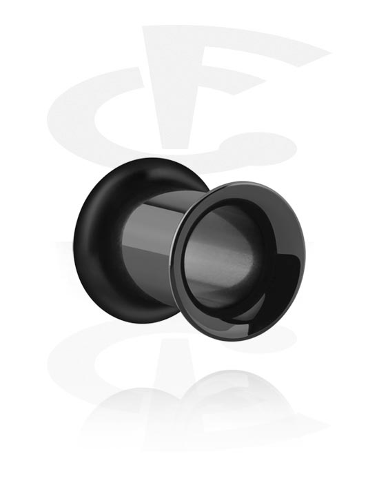 Tunnels & Plugs, Single flared tunnel (surgical steel, black, shiny finish) with O-ring, Surgical Steel 316L