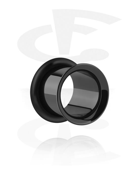 Tunnels & Plugs, Single flared tunnel (surgical steel, black) met O-ring, Chirurgisch staal 316L