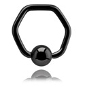 Pírsingové krúžky, Šesťhranný krúžok s guľôčkou (chirurgická oceľ, čierna, lesklý povrch), Čierna chirurgická oceľ 316L