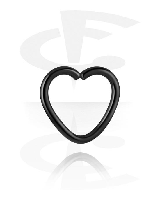 Piercingringen, Hartvormige doorlopende ring (chirurgisch staal, zwart, glanzende afwerking), Zwart chirurgisch staal 316L