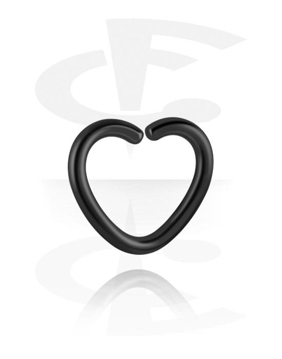 Piercingringen, Hartvormige doorlopende ring (chirurgisch staal, zwart, glanzende afwerking), Zwart chirurgisch staal 316L