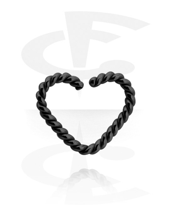 Piercingringar, Heart-shaped continuous ring (surgical steel, black, shiny finish)
