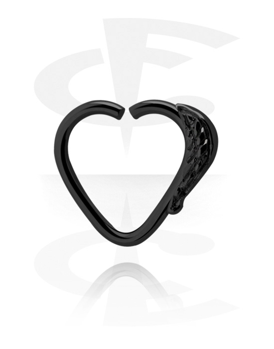 Piercing Rings, Heart-shaped continuous ring (surgical steel, black, shiny finish), Surgical Steel 316L