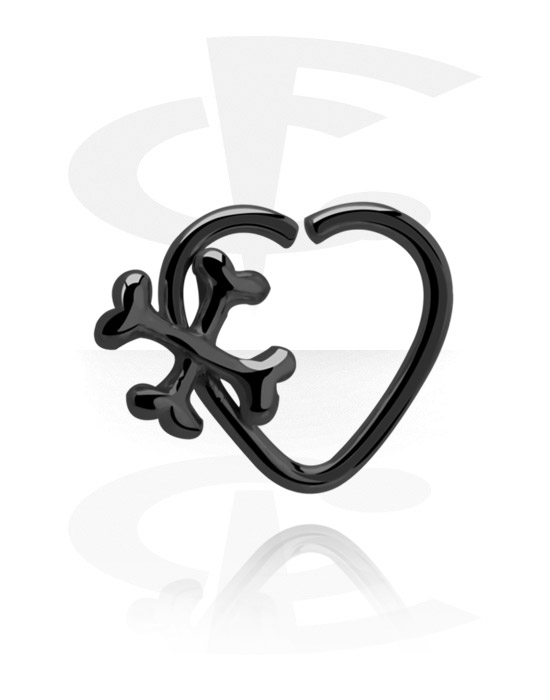 Anéis piercing, Continuous ring em forma de coração (aço cirúrgico, preto, acabamento brilhante)