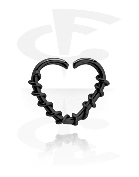 Anéis piercing, Continuous ring em forma de coração (aço cirúrgico, preto, acabamento brilhante), Aço cirúrgico 316L